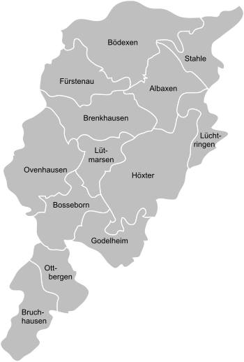 Lage der Ortsteile innerhalb des Stadtgebietes von Höxter