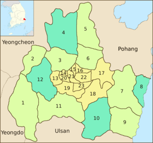 Les subdivisions administratives de Gyeongju