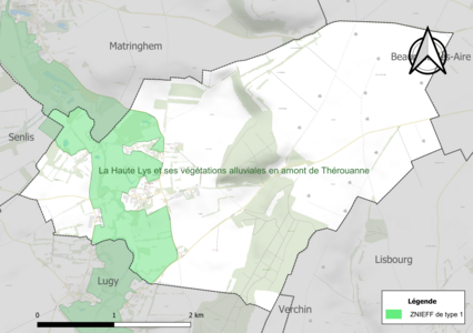 Carte de la ZNIEFF de type 1 sur la commune.