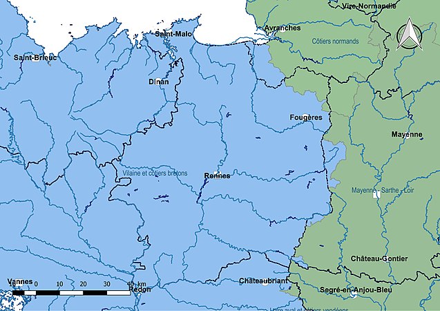 L'Ille-et-Vilaine est découpée en deux sous-bassins : « Vilaine et côtiers bretons » et « Côtiers normands ».