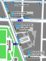 Mapa zonal de la estación de Ríos Rosas con los accesos al Metro y Cercanías y los recorridos de los autobuses de la EMT que pasan por ella, entre los que se encuentra la línea N23.