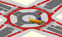 3D view of a protected roundabout, as commonly used in the Netherlands