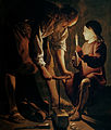 Painting by Georges de La Tour of St. Joseph operating an auger