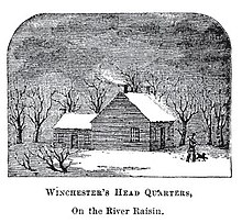 a drawing of the outside of a multi-room log cabin during winter