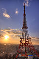 The nearby lattice transmission tower at sunset (2012)