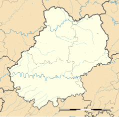 Mapa konturowa Lot, po prawej nieco na dole znajduje się punkt z opisem „Montbrun”