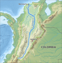 Map showing the large area that drains into the Magdalena river