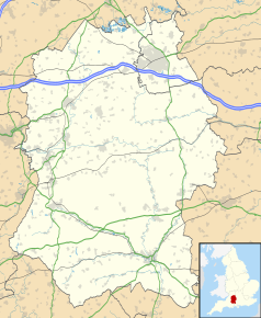 Mapa konturowa Wiltshire, po prawej nieco u góry znajduje się punkt z opisem „Aldbourne”