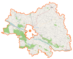 Mapa konturowa powiatu płockiego, na dole znajduje się punkt z opisem „Gąbin”