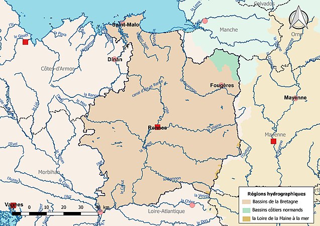 L'Ille-et-Vilaine est découpée en trois hydrographiques.