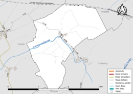 Carte en couleur présentant le réseau hydrographique de la commune