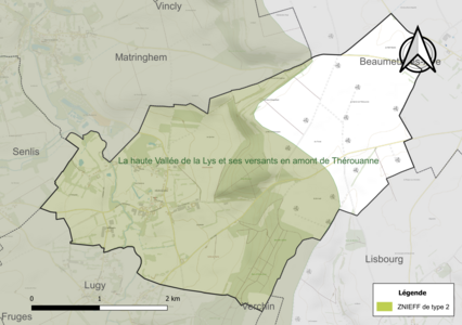 Carte de la ZNIEFF de type 2 sur la commune.