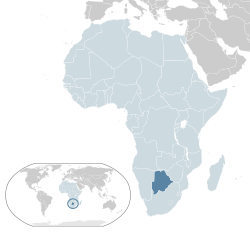 Botswanas placering (mørkeblåt) - i Afrika (lyseblåt og mørkegråt) - i Afrikanske Union (lyseblåt)