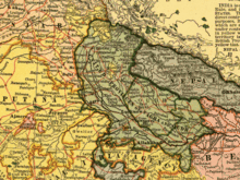 Old, multi-coloured physical-political map