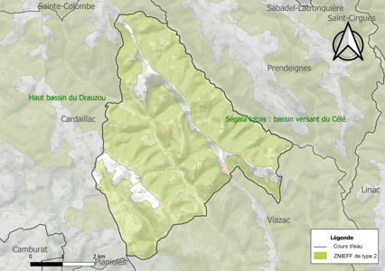 Carte de la ZNIEFF de type 2 sur la commune.