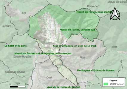 Carte des ZNIEFF de type 1 sur la commune.