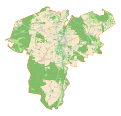 Mapa konturowa gminy Osjaków, blisko centrum u góry znajduje się punkt z opisem „Osjaków”