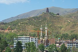 Mosques and Chinese folk temples characterising the skyline of Huangyuan County