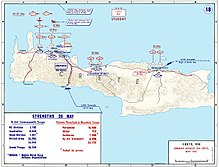 Carte des attaques allemandes sur la Crète pendant la Seconde Guerre mondiale.