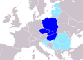 Sintraal Jeropa neffens Peter J. Katzenstein, Mitteleuropa: Between Europe and Germany (1997) ██ de Visegrádgroep ██ lannen dy't mooglik ta Sintraal-Jeropa rekkene wurde kinne