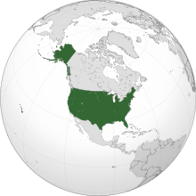 Orthographic map of the U.S. in North America