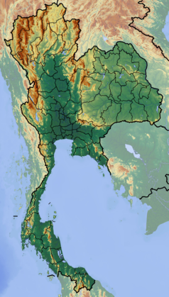 Mapa konturowa Tajlandii, na dole nieco na lewo znajduje się punkt z opisem „Ko Samui”