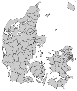 Till vänster: Danmarks regioner. Notera att placeringen av Bornholm på kartan (längst till höger) inte motsvarar dess placering i verkligheten. Till höger: Danmarks kommuner. Notera att placeringen av Bornholm på kartan (längst uppe till höger) inte motsvarar dess placering i verkligheten.