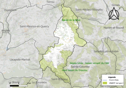 Carte des ZNIEFF de type 2 sur la commune.