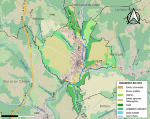 Carte en couleurs présentant l'occupation des sols.