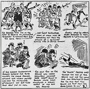 A cartoon depicting events during the Gillingham v Southampton football match in August 1920